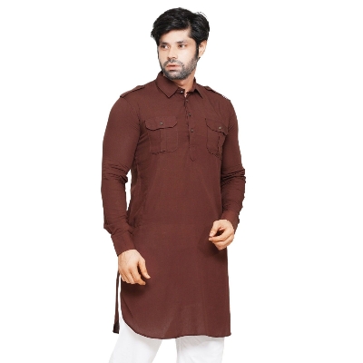 Picture of Kabli panjabi men chocolate | Kabli panjabi for men black and chocolate | Kabli panjabi for men new collection 2024 eid