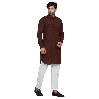 Picture of Kabli panjabi men chocolate | Kabli panjabi for men black and chocolate | Kabli panjabi for men new collection 2024 eid