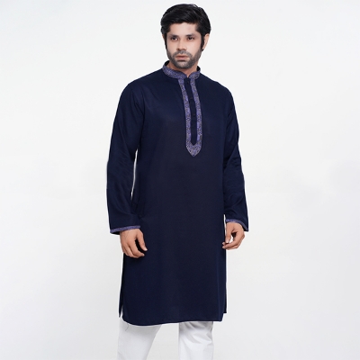 Picture of Navy blue panjabi for men new collection 2024 stylist | Soft cotton panjabi for men new collection