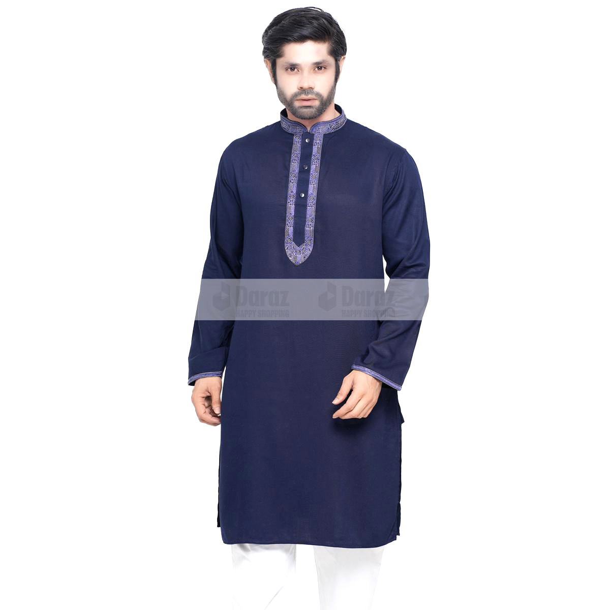 Picture of Navy blue panjabi for men new collection 2024 stylist | Soft cotton panjabi for men new collection
