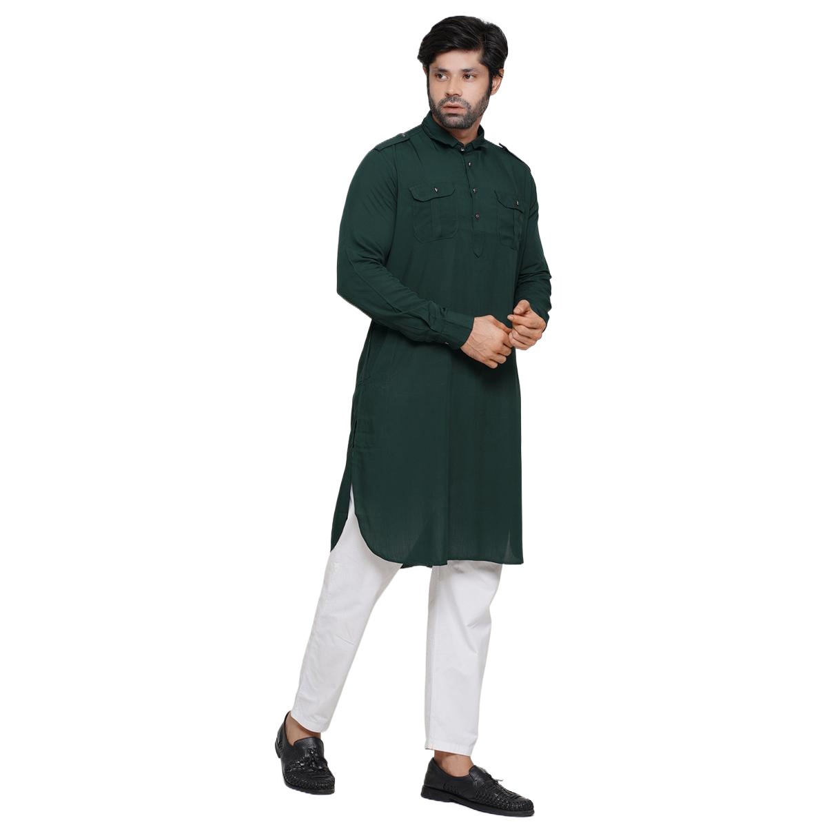 Picture of Deep green kabli panjabi for men | Kabli panjabi new collection fro men 2024 eid | Olive kabli panjabi for men brand