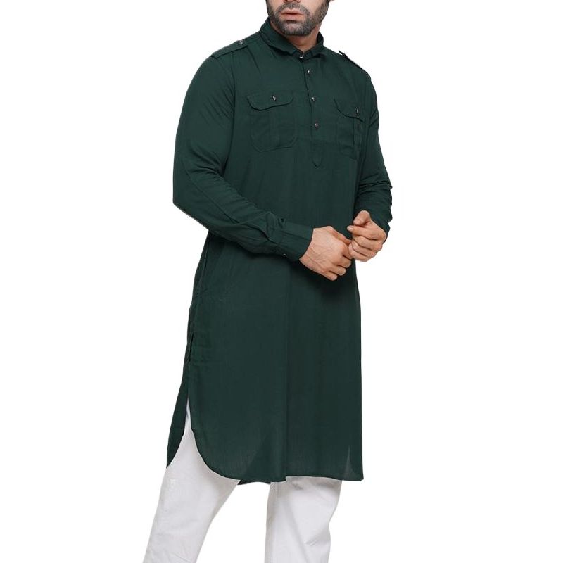 Picture of Deep green kabli panjabi for men | Kabli panjabi new collection fro men 2024 eid | Olive kabli panjabi for men brand