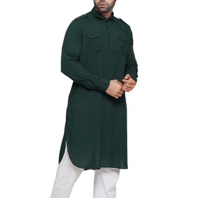 Picture of Deep green kabli panjabi for men | Kabli panjabi new collection fro men 2024 eid | Olive kabli panjabi for men brand