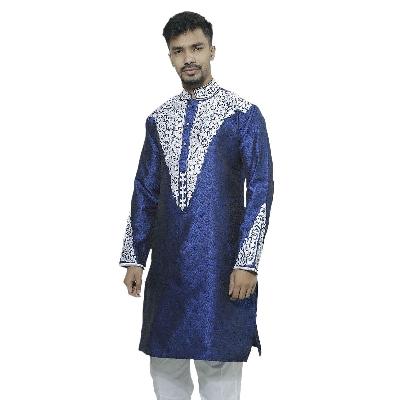 Picture of Blue katan panjabi for men | High quality panjabi for men stylish | Indian panjabi for men new collection 2024 | Wedding panjabi - Party dress for men
