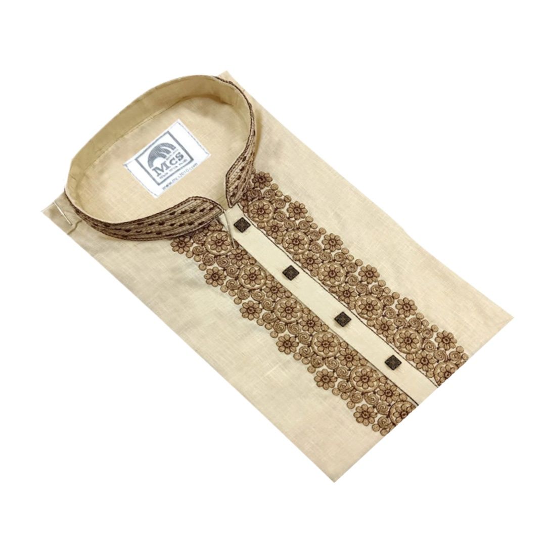 Picture of Golden panjabi for men new collection 2024 eid | Indian panjabi collection for men golden black | Khaki colour high quality panjabi at low price - Embroidery design Panjabi