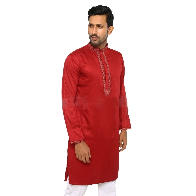 Picture of Red colour panjabi for men new collection 2024 | Cotton panjabi for men stylish | Mens panjabi red | High quality soft cotton panjabi at low price