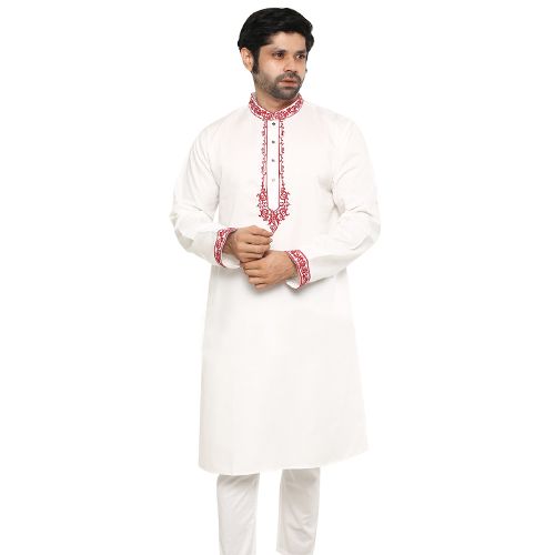 Picture of White cotton panjabi for men stylish 2024 | Panjabi for men low price | Eid panjabi new collection 2024