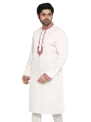 Picture of White cotton panjabi for men stylish 2024 | Panjabi for men low price | Eid panjabi new collection 2024