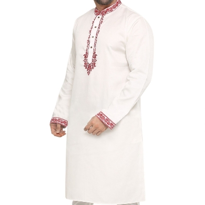 Picture of White cotton panjabi for men stylish 2024 | Panjabi for men low price | Eid panjabi new collection 2024