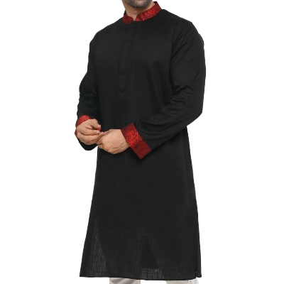 Picture of Black panjabi collection for men 2024 | Cotton panjabi for men black | High quality panjabi for men eid