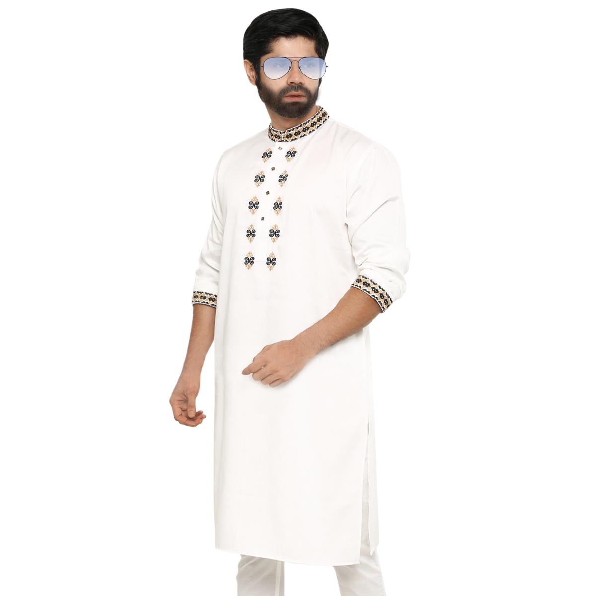 Picture of White cotton panjabi for men stylish 2024 eid | White panjabi for men low price | Mens panjabi high quality