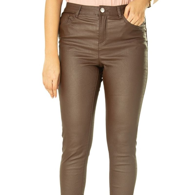 Picture of Leather jeans pant for women new collection 2024 | Womens pant low price | chocolate black pant for women
