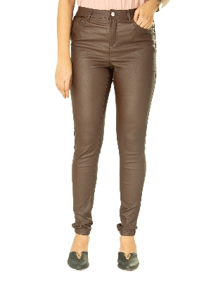 Picture of Leather jeans pant for women new collection 2024 | Womens pant low price | chocolate black pant for women