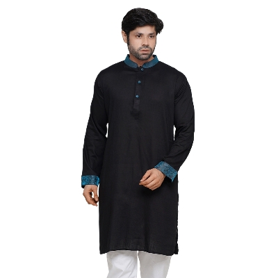 Picture of Black panjabi for men stylish | Black panjabi for men new collection 2024 |  Black panjabi for men stylish high quality | Cotton panjabi for men low price