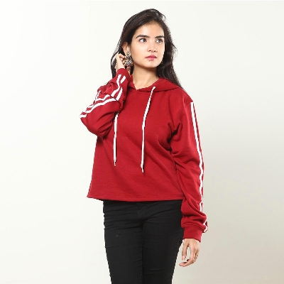 Picture of Versatile -Choice and Remark -Maroon color hoodie for women Stripe design hoodie for ladies- Avant-garde Remarkable - Disclose Styles & Luxe
