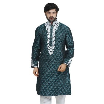 Picture of Indian katan panjabi for men new collection 2024 stylish | Indian wedding panjabi for men olive color