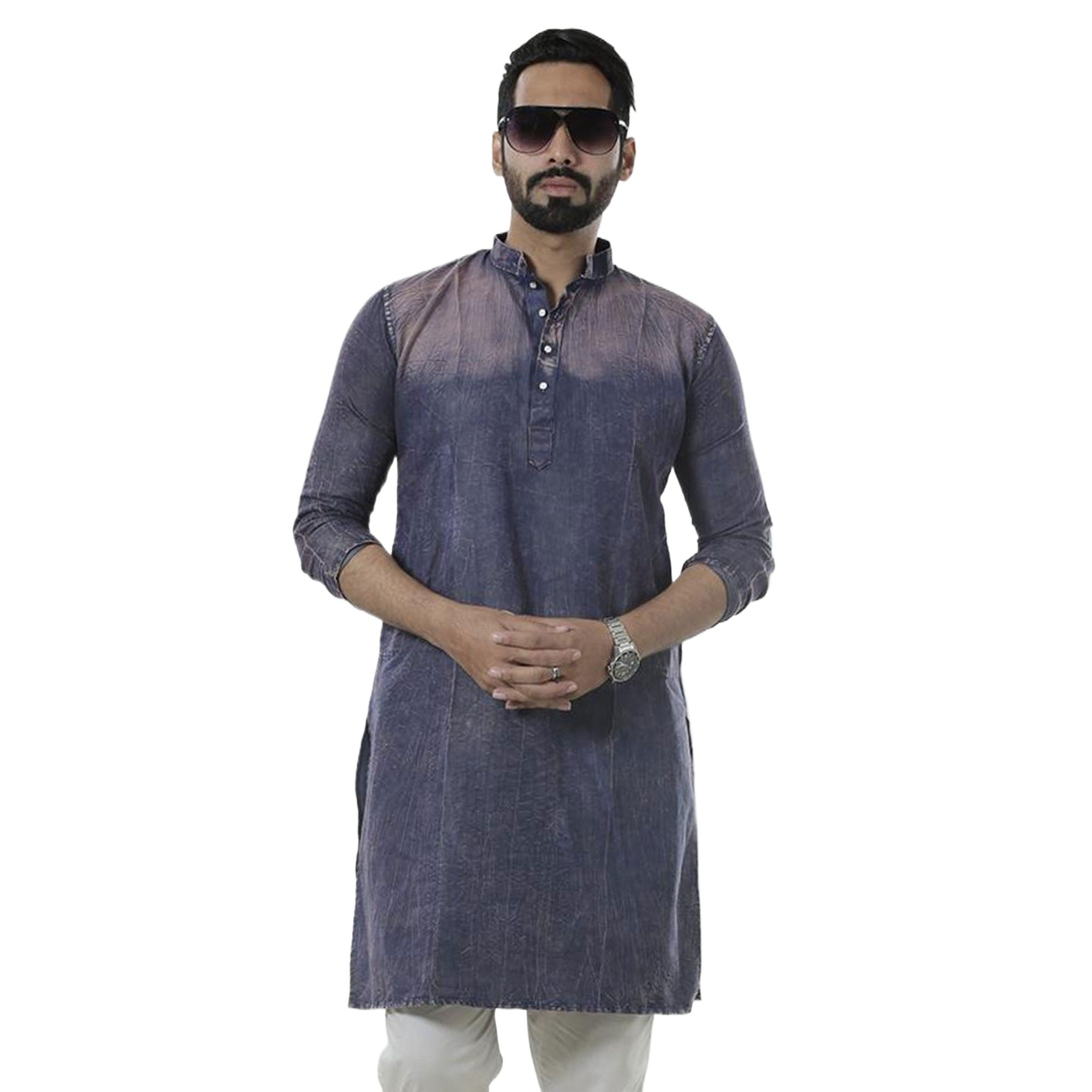 Picture of Panjabi for men new collection 2024 eid | Semi long panjabi for men new collection | Indian panjabi for men new collection 2024 | Denim kurti panjabi
