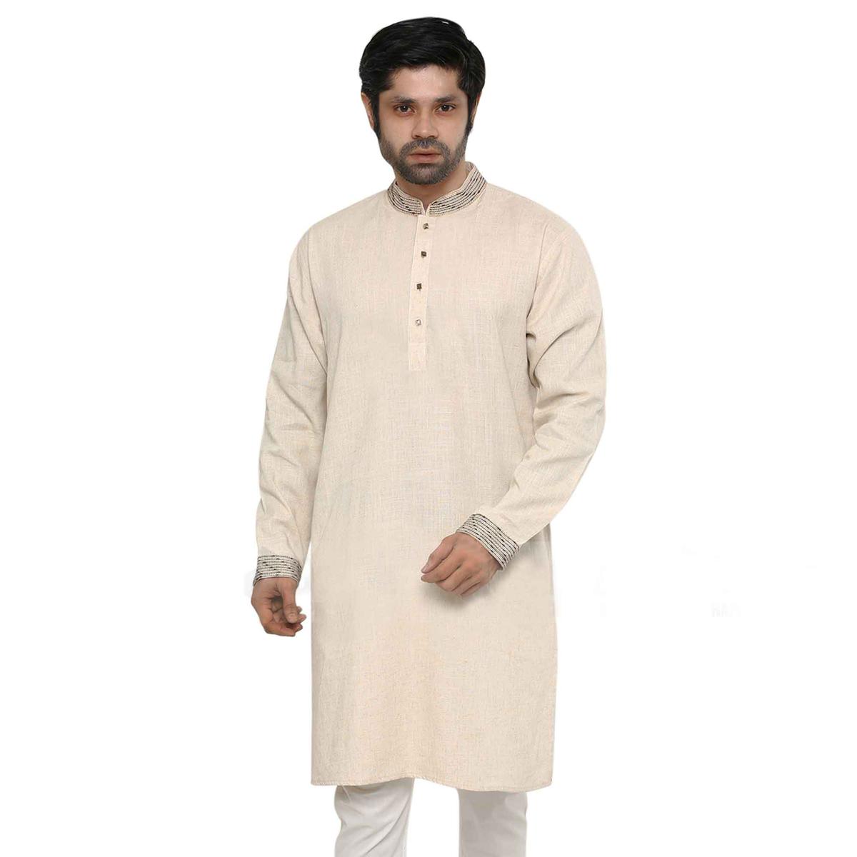 Picture of Khadi Panjabi For Men New Collection 2024 | Indian panjabi or men off white
