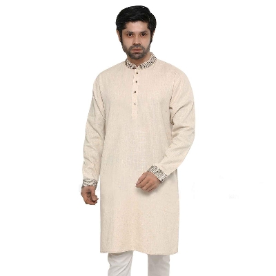 Picture of Khadi Panjabi For Men New Collection 2024 | Indian panjabi or men off white
