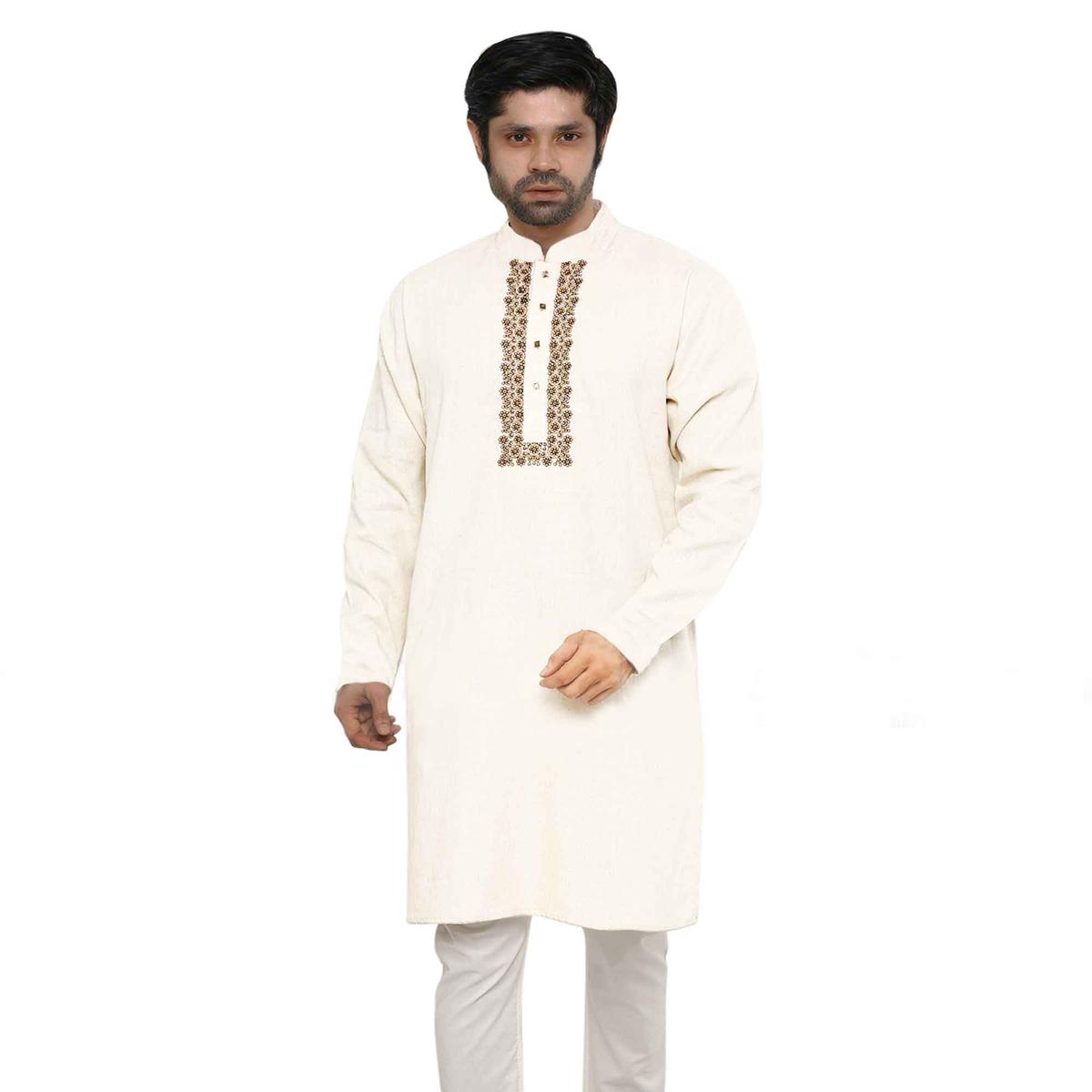Picture of White panjabi for men new collection 2024 | Panjabi for men white