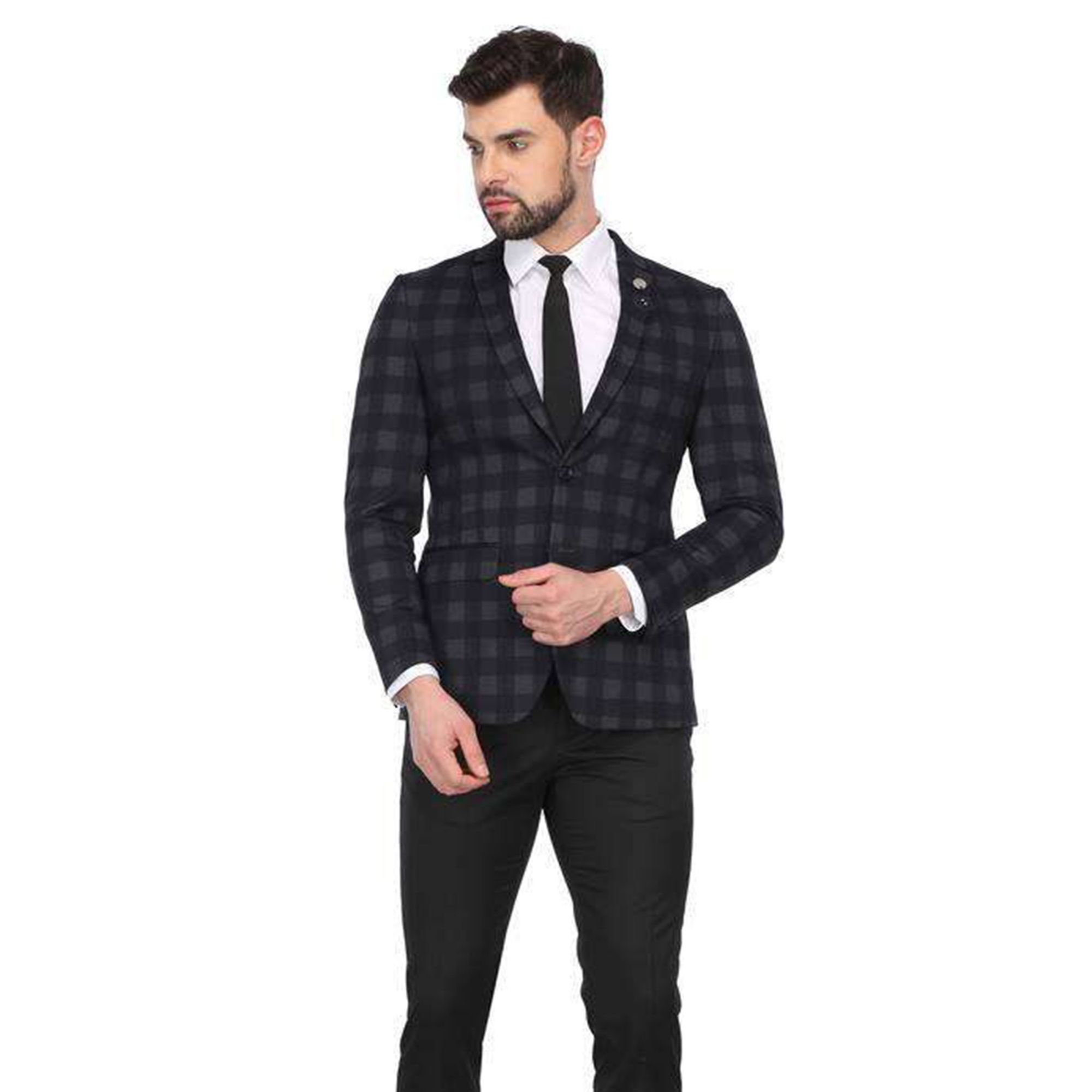 Picture of Elegant Black Check Blazer for Men - Stylish and Perfect for Formal or Casual Occasions | Men's Black Check Blazer - Premium Quality, Modern Fit, and Timeless Design | Buy Black Check Blazer for Men Online - Sophisticated Style, Ideal for Any Event