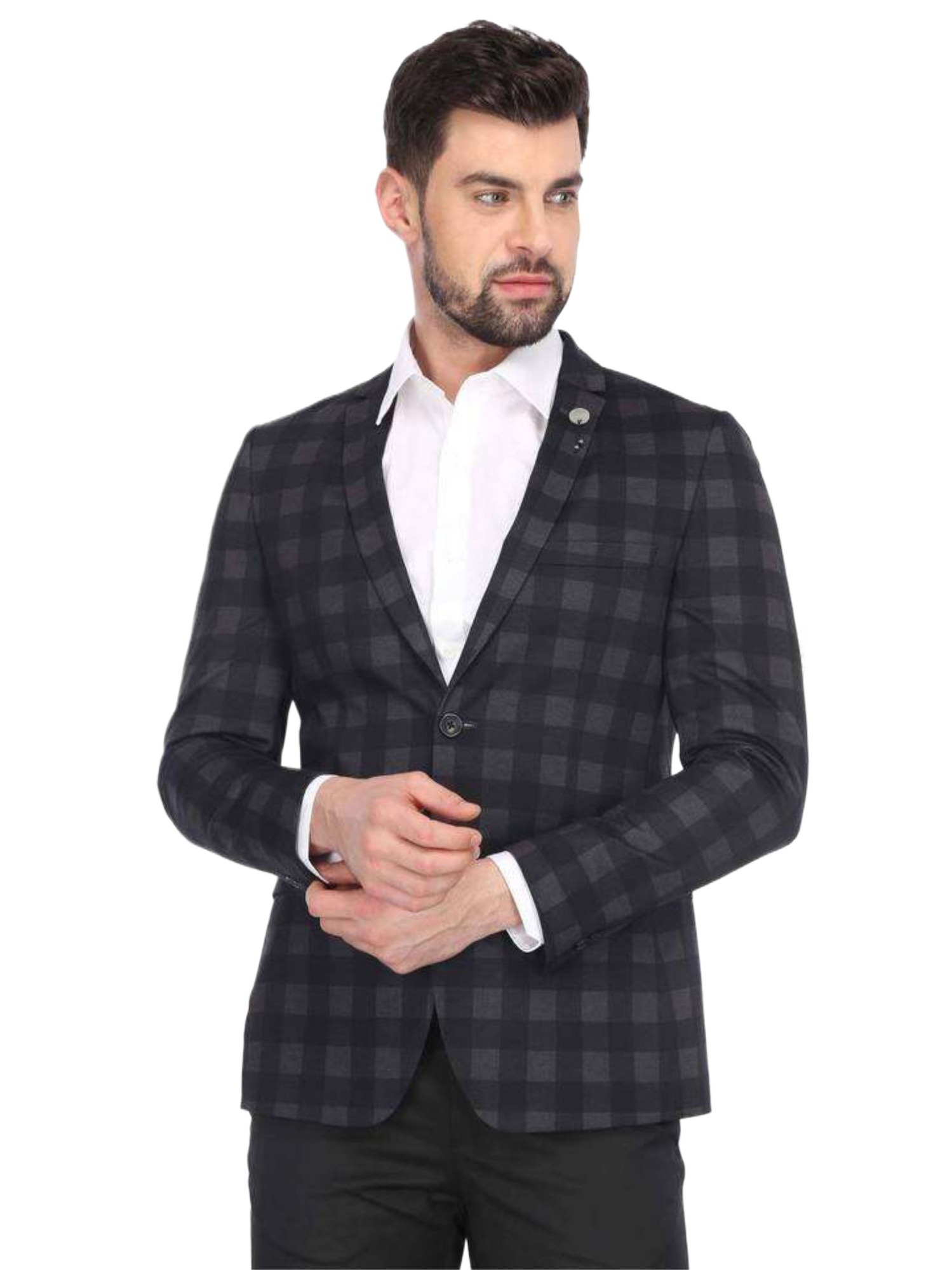 Picture of Elegant Black Check Blazer for Men - Stylish and Perfect for Formal or Casual Occasions | Men's Black Check Blazer - Premium Quality, Modern Fit, and Timeless Design | Buy Black Check Blazer for Men Online - Sophisticated Style, Ideal for Any Event