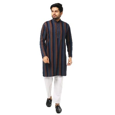 Picture of Gray and black panjabi for men new collection 2024 eid | Printed cotton panjabi for men