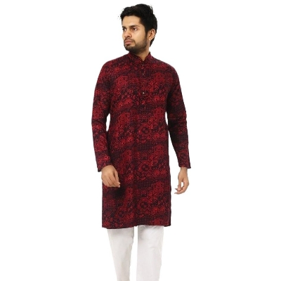 Picture of Red and black Panjabi For Men | Panjabi For Men New Collection 2024 Eid | Red Colour Panjabi For Men | Kurta For Men New Collection 2023