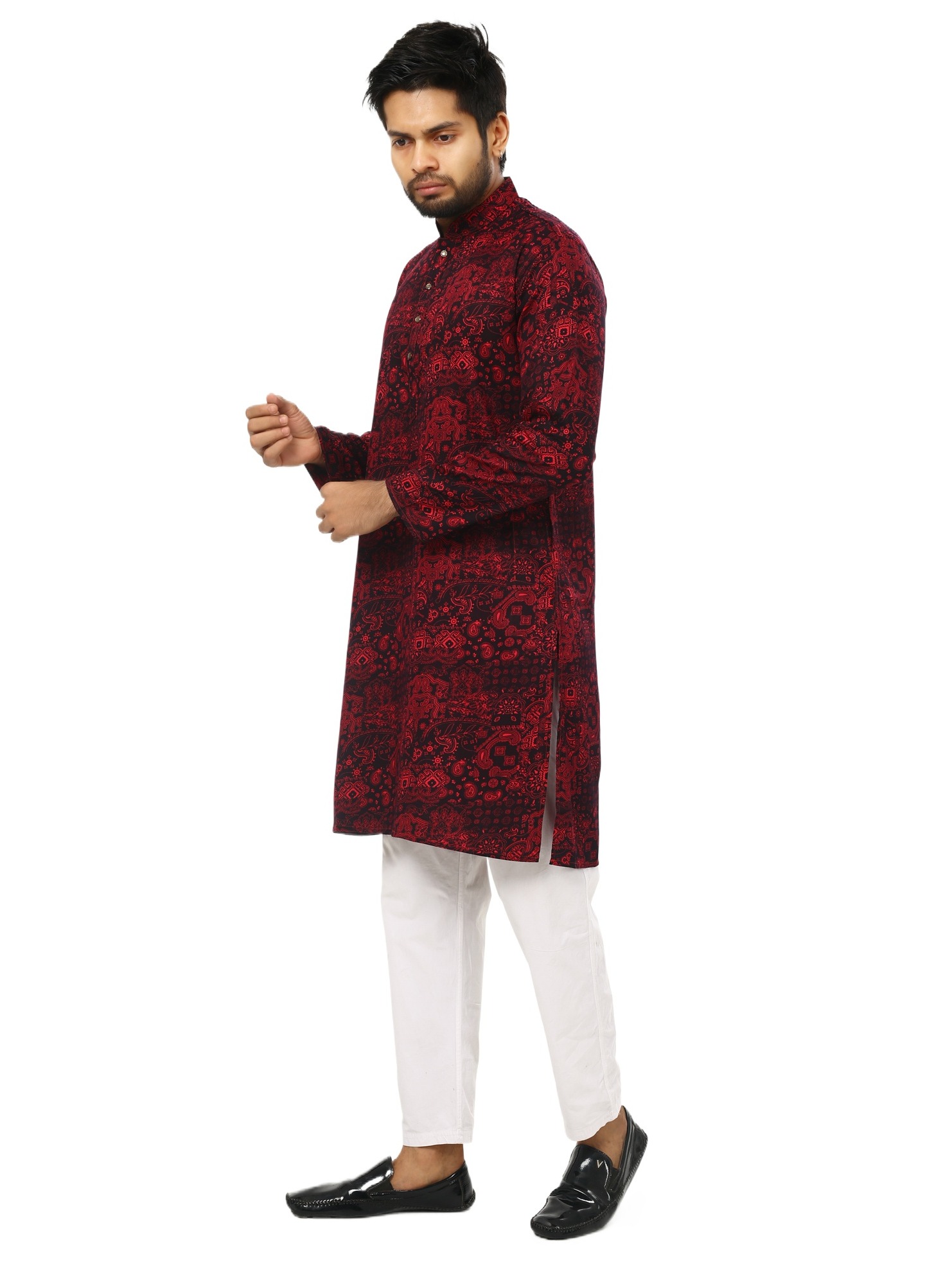 Picture of Red and black Panjabi For Men | Panjabi For Men New Collection 2024 Eid | Red Colour Panjabi For Men | Kurta For Men New Collection 2023