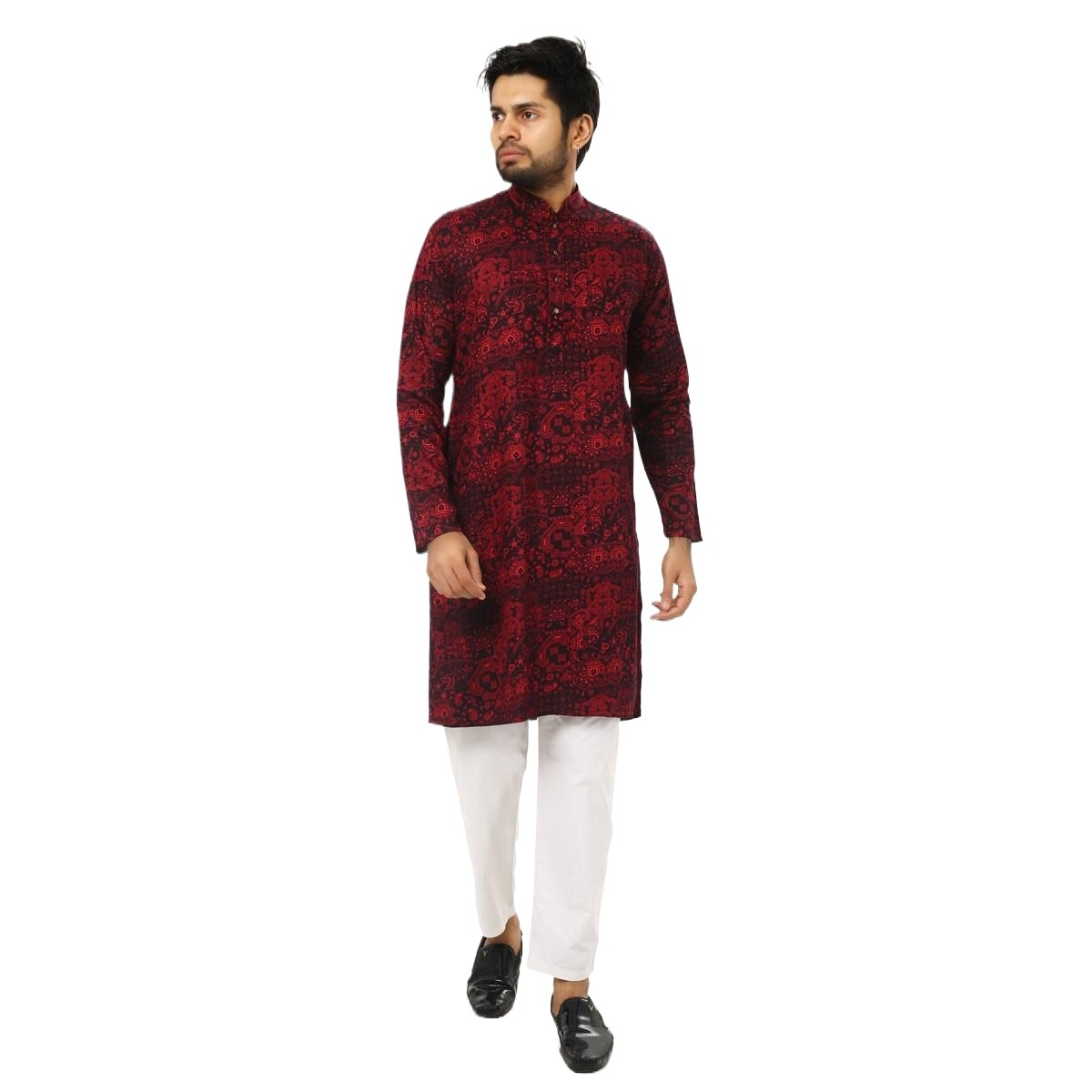 Picture of Red and black Panjabi For Men | Panjabi For Men New Collection 2024 Eid | Red Colour Panjabi For Men | Kurta For Men New Collection 2023