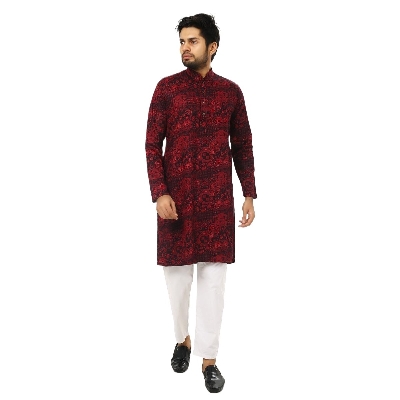 Picture of Red and black Panjabi For Men | Panjabi For Men New Collection 2024 Eid | Red Colour Panjabi For Men | Kurta For Men New Collection 2023
