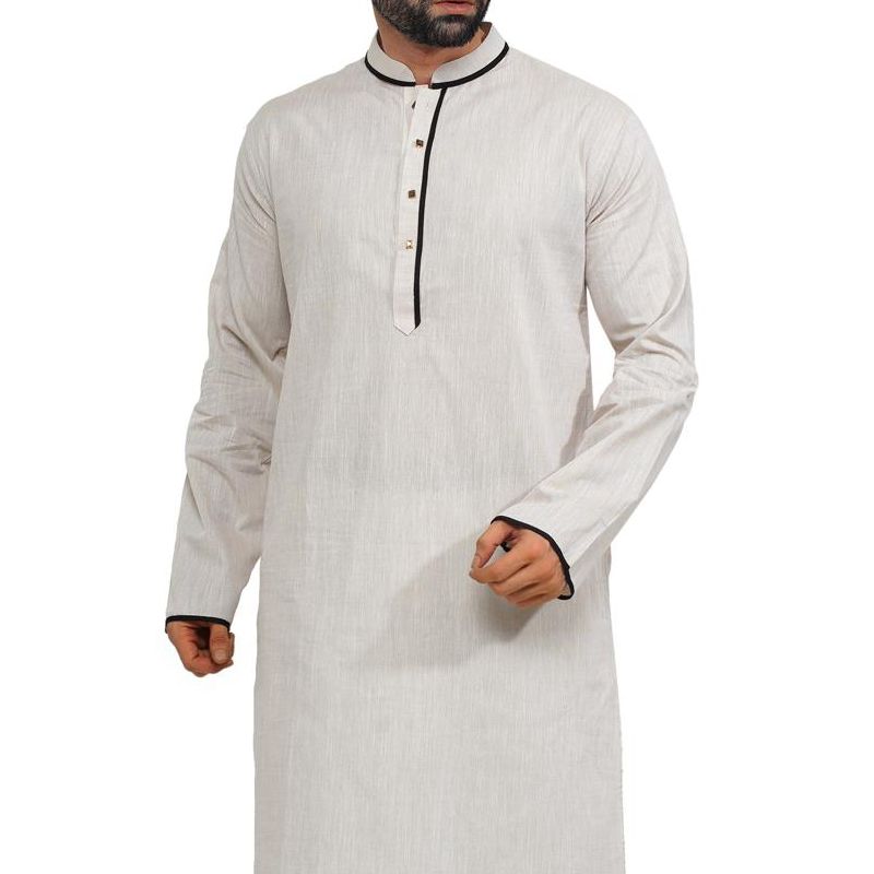 Picture of Light cream panjabi for men new collection 2024 eid | Slub cotton panjabi for men