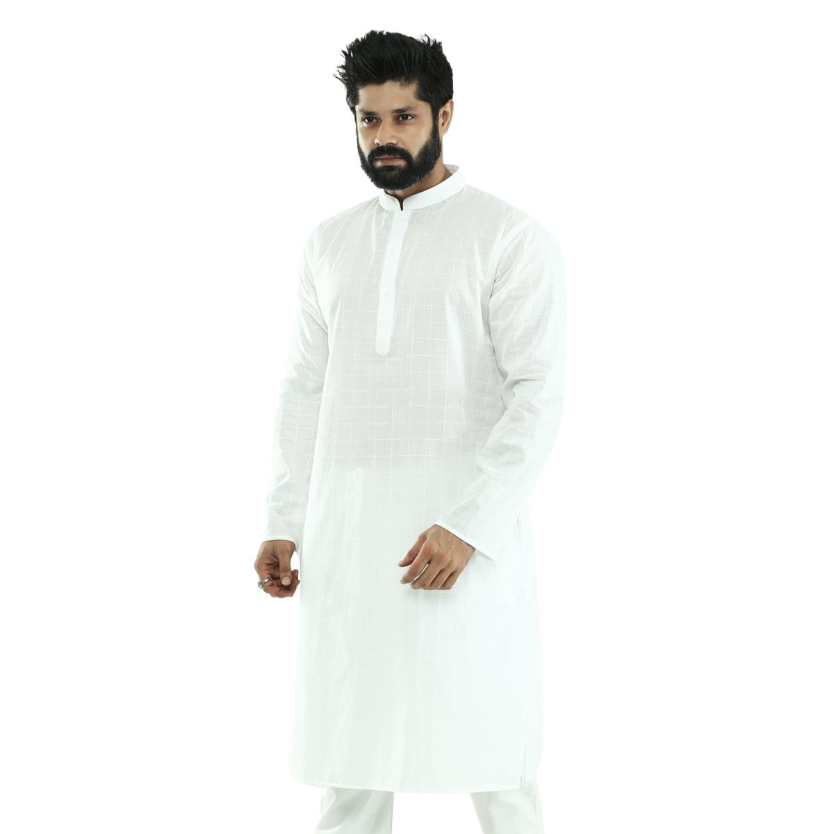Picture of Pure white panjabi for men new collection 2025 eid | Indian cotton panjabi for men | Indian chicken fabrics panjabi collection