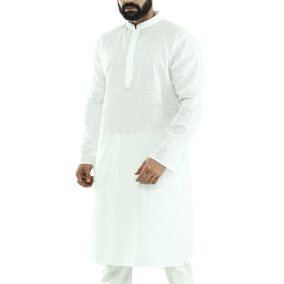 Picture of Pure white panjabi for men new collection 2025 eid | Indian cotton panjabi for men | Indian chicken fabrics panjabi collection