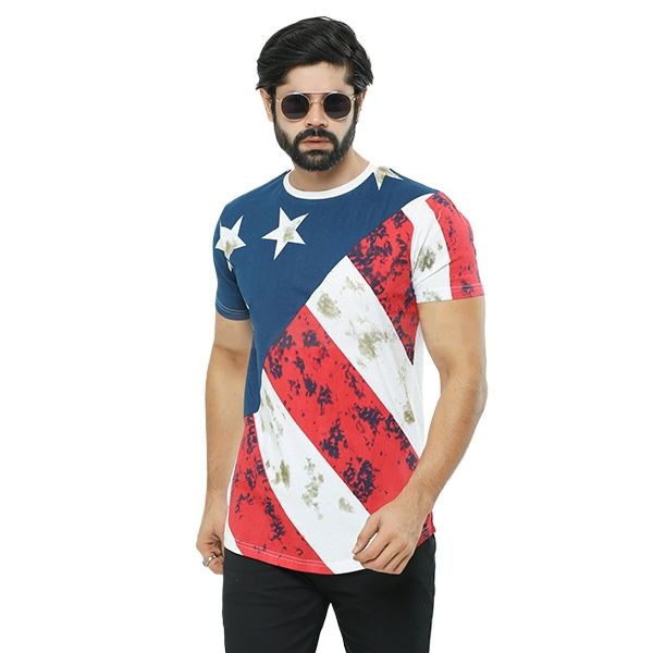 Picture of Cotton tshirt for men new collection 2024 | Printed export quality tshirt for men | American flag tshirt for men