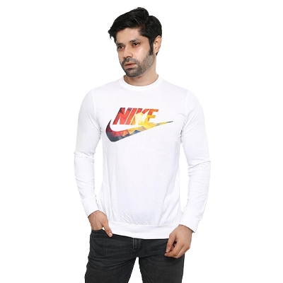 Picture of Cotton tshirt for men white color | Printed tshirt for men new collection 2024 | Full sleeve tshirt for men white