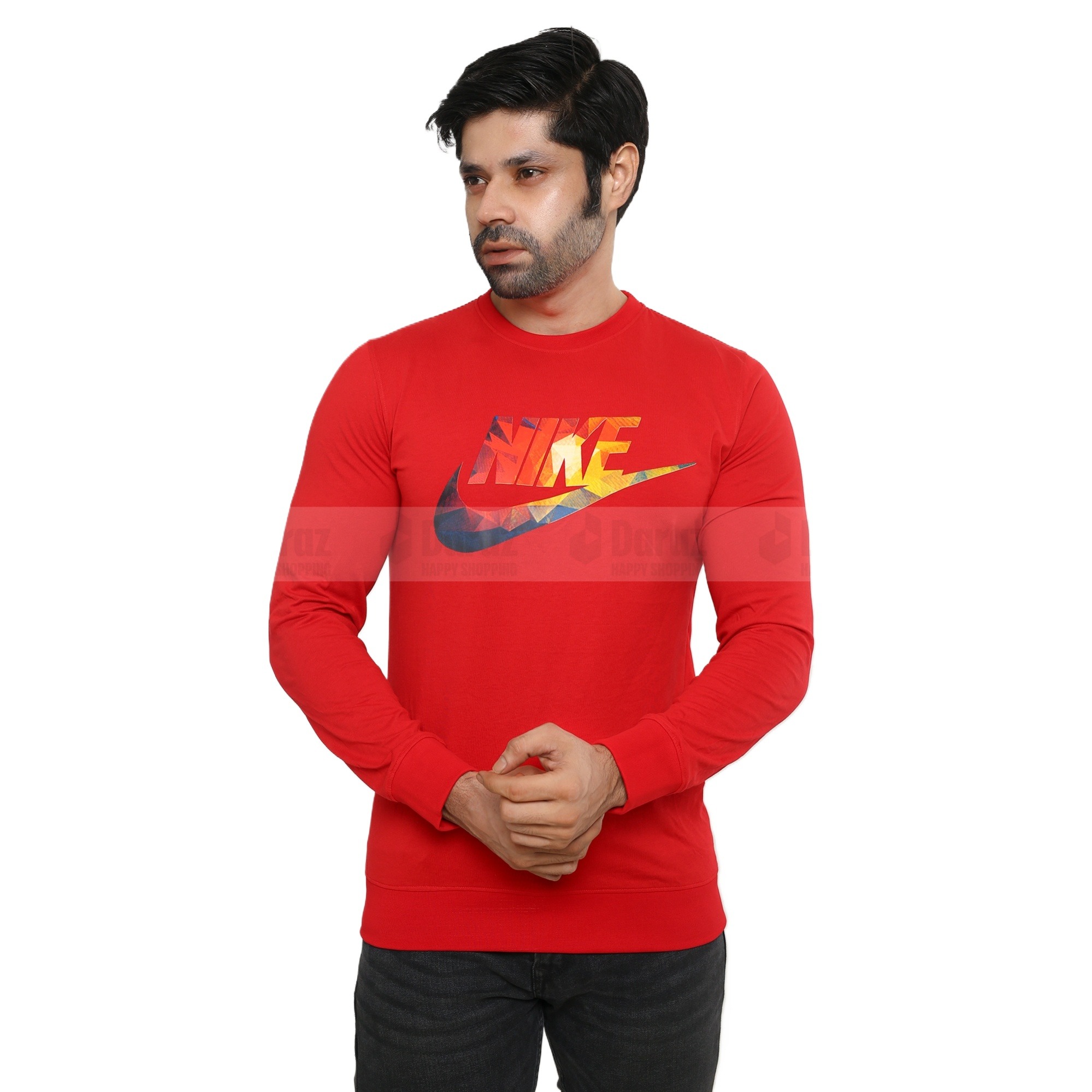 Picture of Cotton tshirt for men red color | Printed tshirt for men new collection 2024 | Full sleeve tshirt for men red