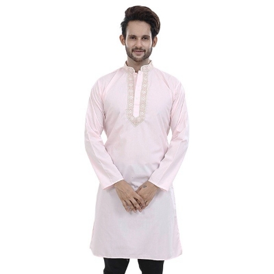 Picture of Embroidery panjabi for men pink color | Cotton panjabi for men pink | High quality panjabi new collection for men 2023 brand