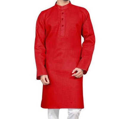 Picture of Trendsetter -Red color panjabi for men new collection 2024 | Solid color cotton panjabi for men red | Gaye holud panjabi for men- Inventive Choice