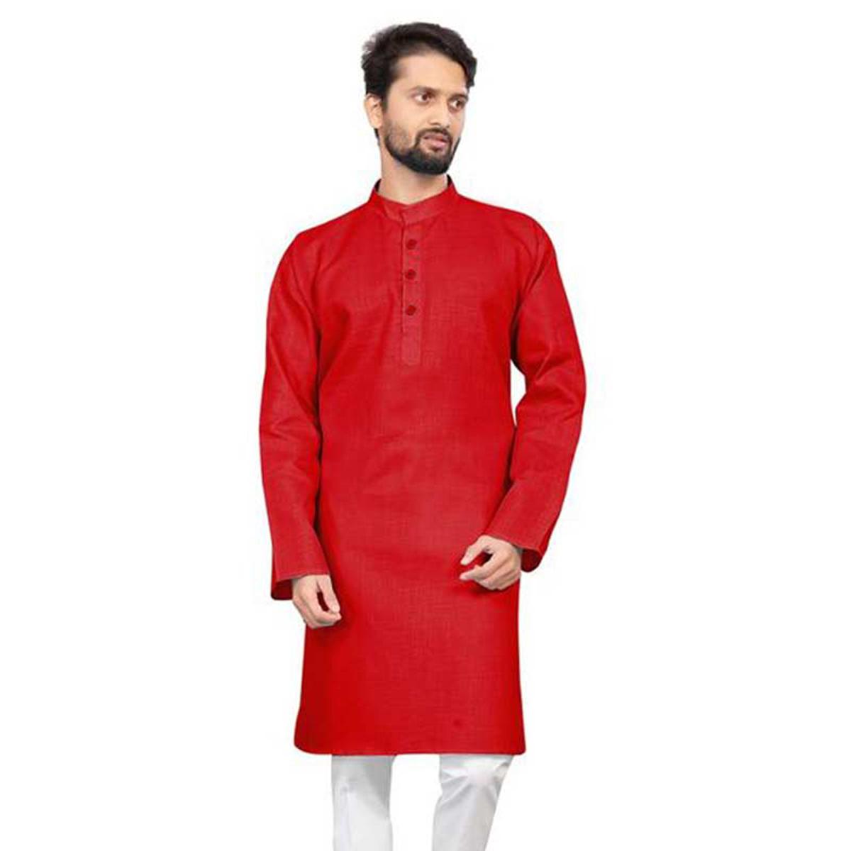 Picture of Trendsetter -Red color panjabi for men new collection 2024 | Solid color cotton panjabi for men red | Gaye holud panjabi for men- Inventive Choice