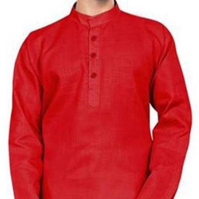 Picture of Trendsetter -Red color panjabi for men new collection 2024 | Solid color cotton panjabi for men red | Gaye holud panjabi for men- Inventive Choice