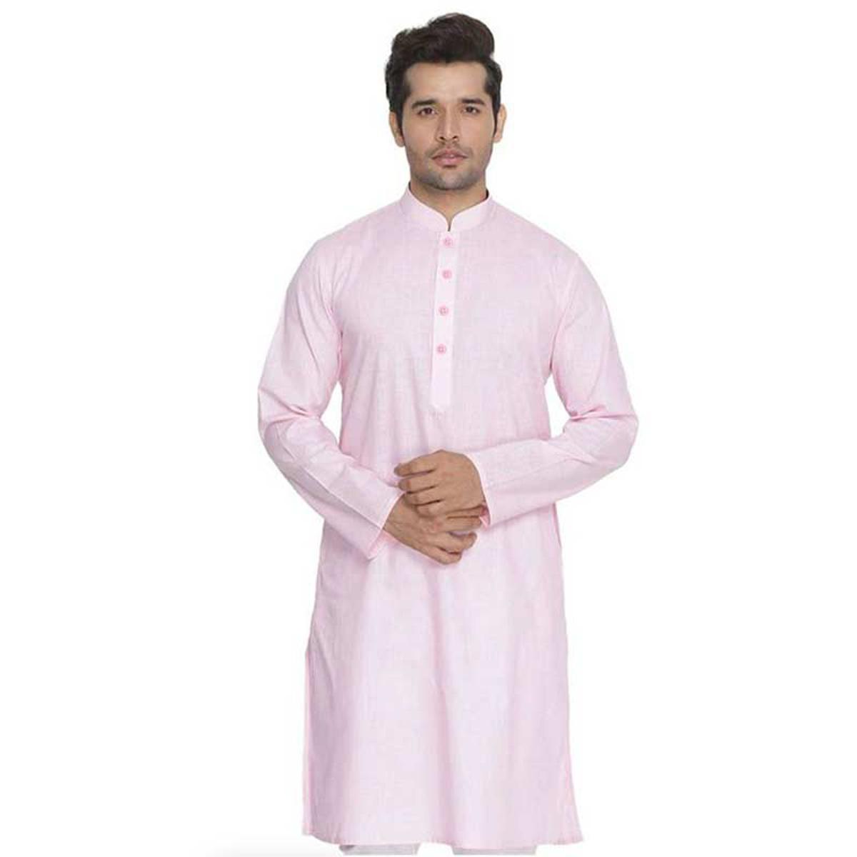 Picture of Pink color panjabi for men new collection 2024 | Cotton panjabi for men pink color