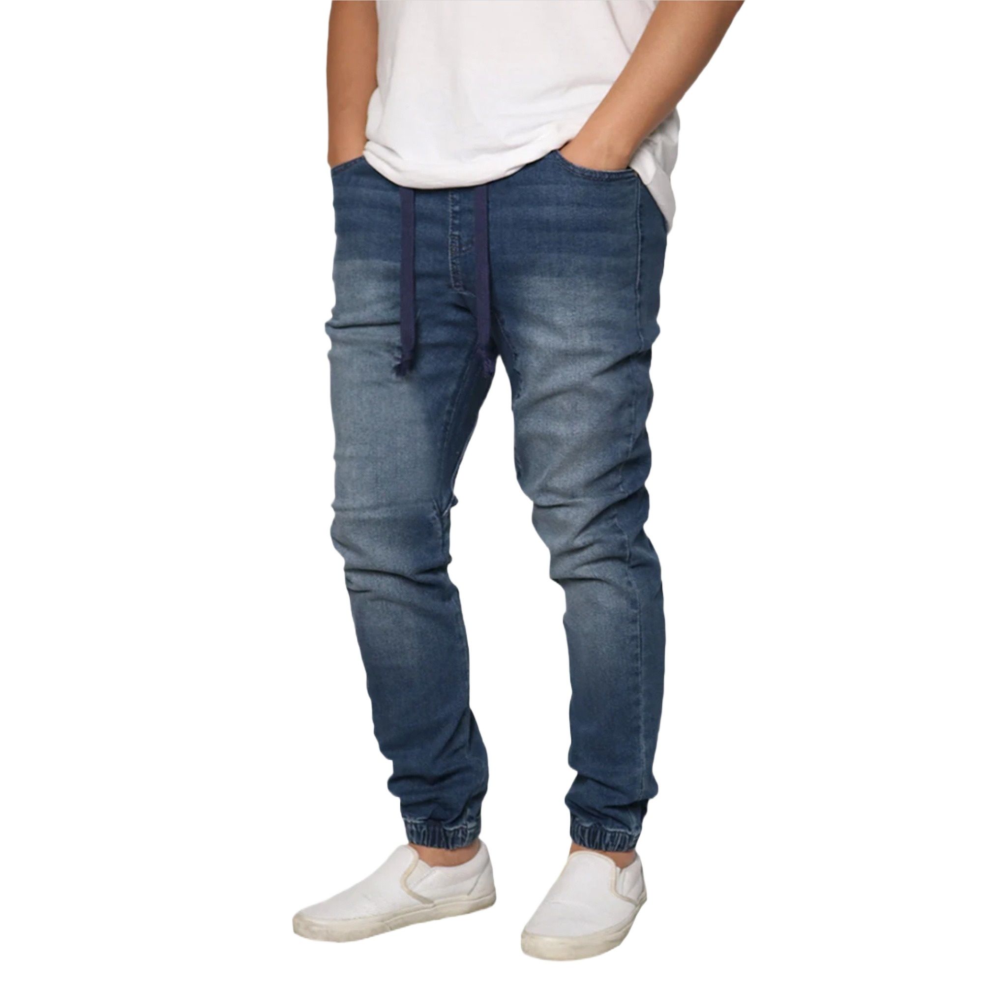 Picture of Joggers style denim pant for men new collection 2024 | soft Knit denim pant for men blue | Export quality knit denim pant for men