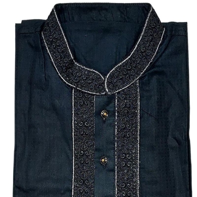 Picture of Trendsetter -Full black panjabi for men new collection 2023 | cotton panjabi for men black | Black embroidery style panjabi for men- Inventive Choice