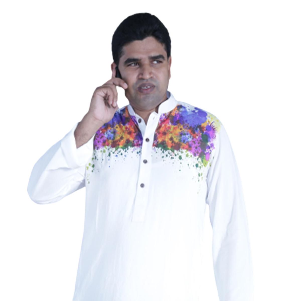 Picture of Colorful white panjabi for men | Pohela boisakh panjabi for men