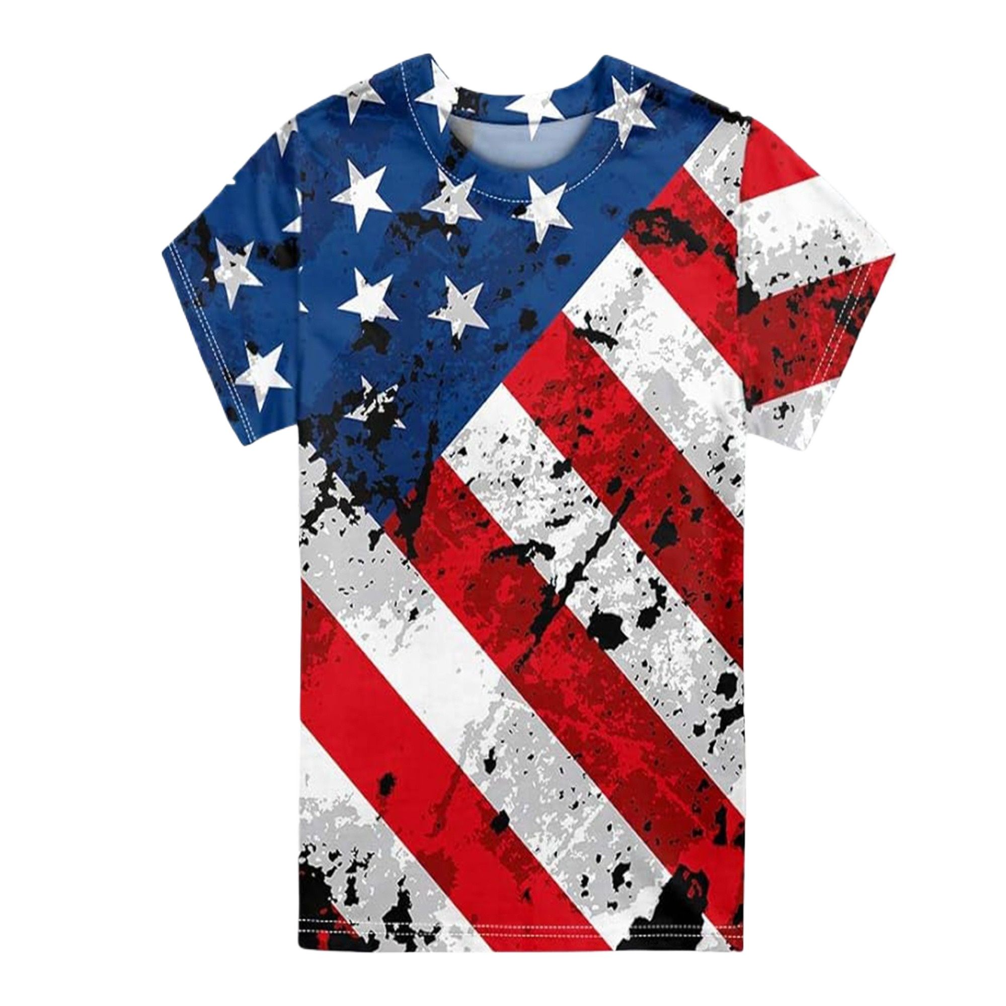 Picture of Patriotic Men's American Flag Printed T-Shirt - Stylish and Comfortable Design | Buy American Flag Design T-Shirt for Men - Perfect for Casual Wear | Trendy American Flag Print Men's T-Shirt - Celebrate in Style | Men's American Flag T-Shirt - High-Qualit