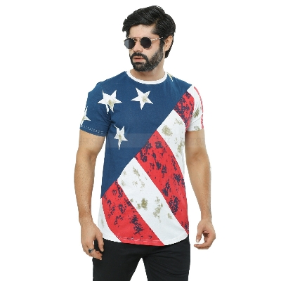 Picture of Patriotic Men's American Flag Printed T-Shirt - Stylish and Comfortable Design | Buy American Flag Design T-Shirt for Men - Perfect for Casual Wear | Trendy American Flag Print Men's T-Shirt - Celebrate in Style | Men's American Flag T-Shirt - High-Qualit
