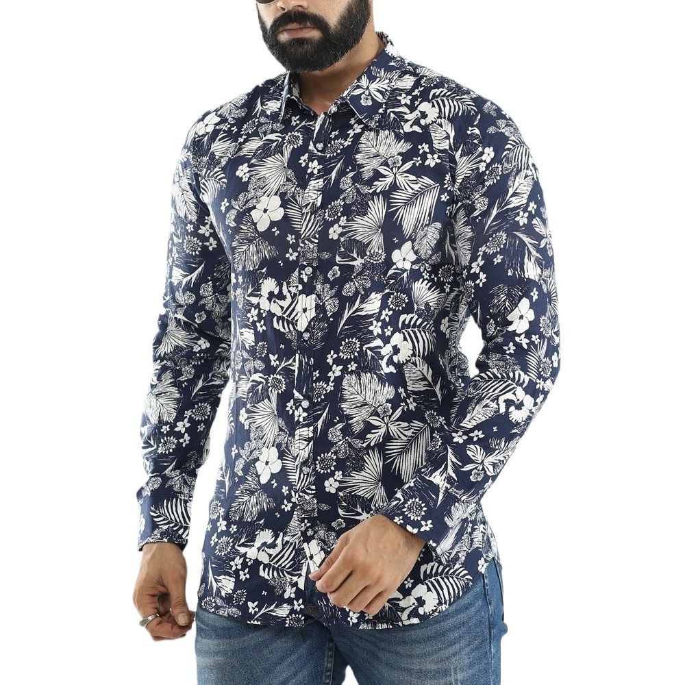 Picture of Printed shirt for men new collection 2024 stylist | Soft Cotton shift for men blue color | Printed shirt collection blue