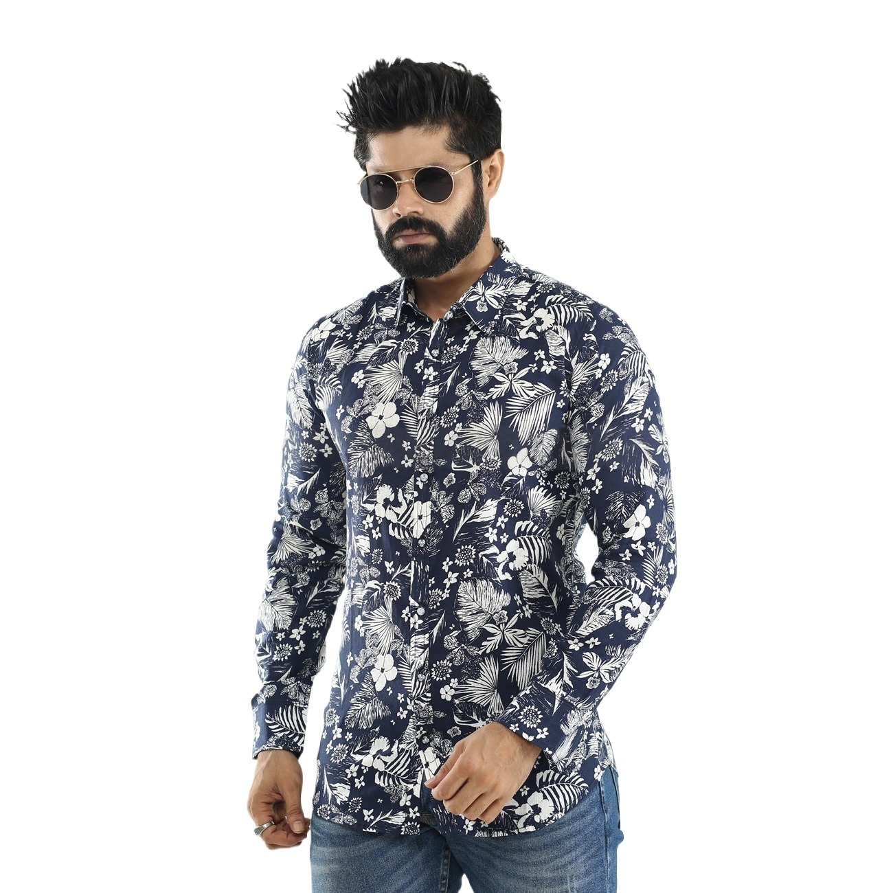 Picture of Printed shirt for men new collection 2024 stylist | Soft Cotton shift for men blue color | Printed shirt collection blue