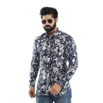 Picture of Printed shirt for men new collection 2024 stylist | Soft Cotton shift for men blue color | Printed shirt collection blue